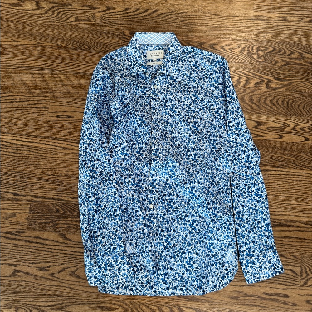 Ted Baker Endurance Slim Fit Blue Floral Shirt 15.5
